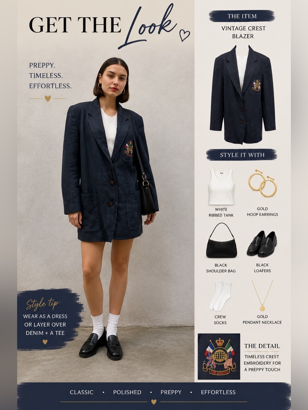 The Limited Black Blazer with Embroidered Crest Y2K